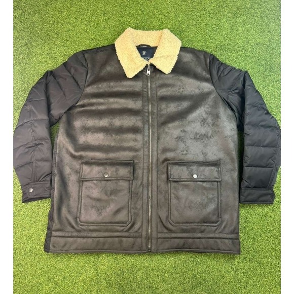 Buffalo David Bitton Faux Suede Puffer Jacket Mens XLT Black Zip Up Outerwear